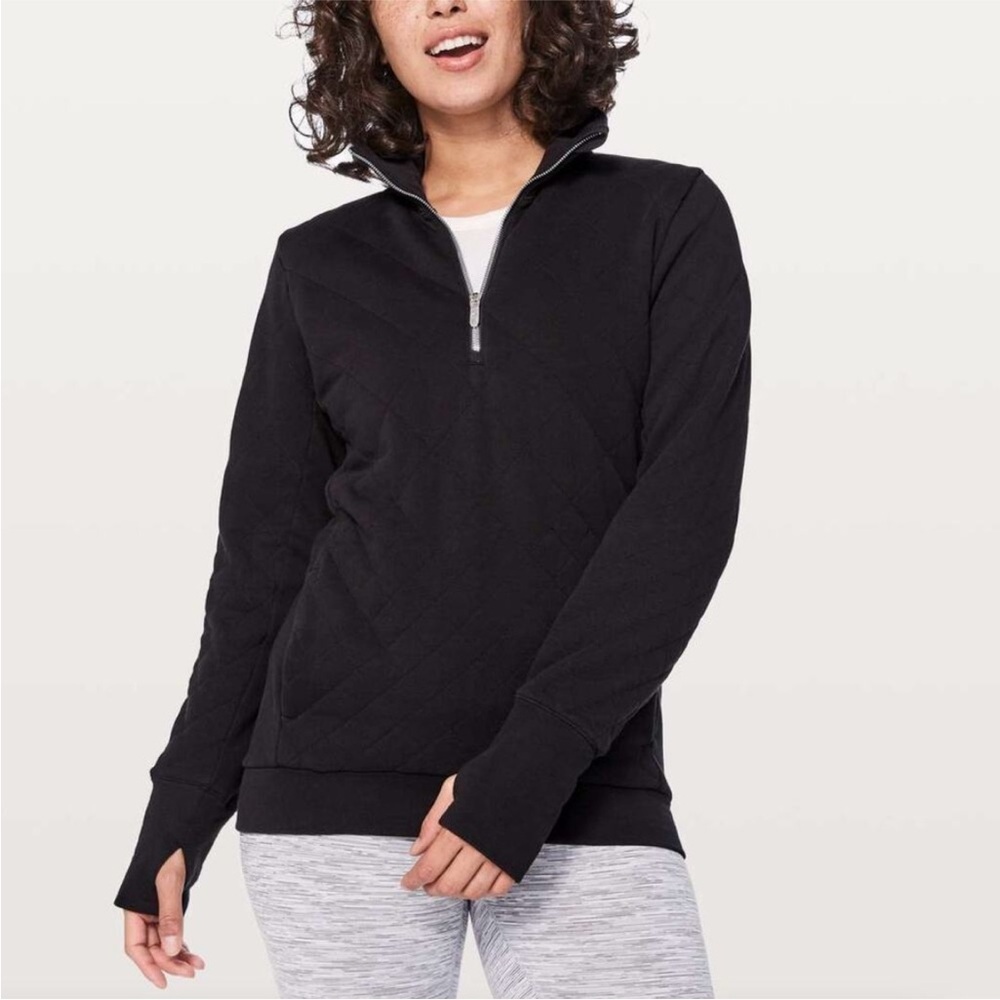 LULULEMON Forever Warm Pullover 1/4 Quarter Zip Quilted Black Size 6